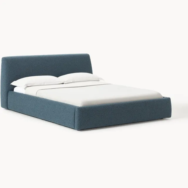 Westwing Collection Bouclé gestoffeerd bed Cloud met opbergruimte Blauw