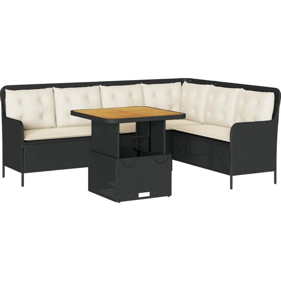 vidaXL 2-delige Loungeset met kussens poly rattan zwart, foto 3