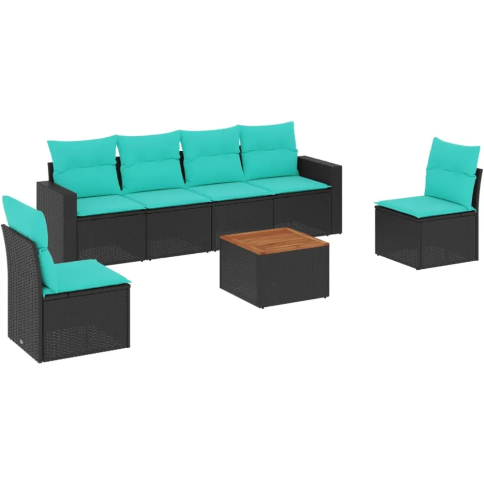 vidaXL 7-delige Loungeset met kussens poly rattan zwart, foto 3