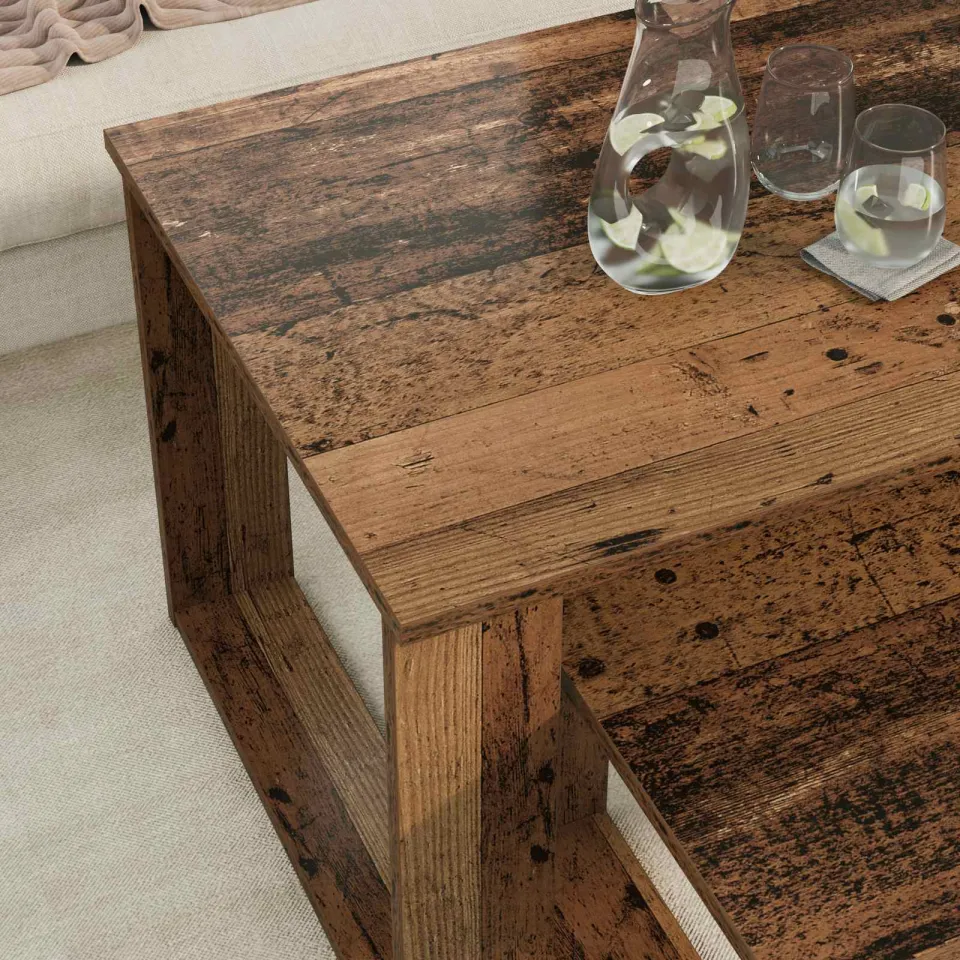 vidaXL Koffietafel Set 2 st Oudhout 100 x 50 x 42 cm Bewerkt hout bruin, foto 4