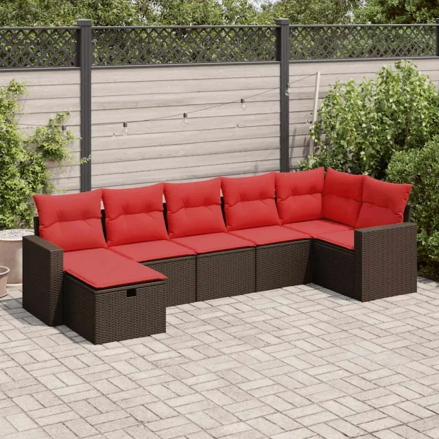vidaXL 7-delige Loungeset met kussens poly rattan bruin, foto 2