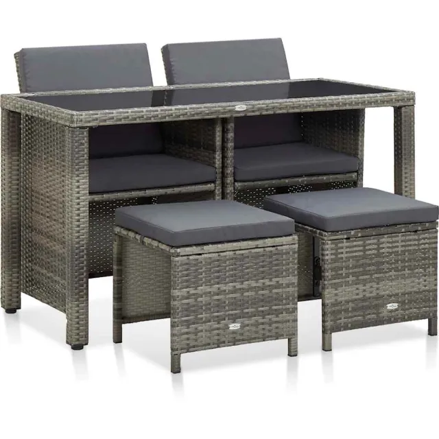vidaXL 5-delige Tuinset met kussens poly rattan grijs, foto 2