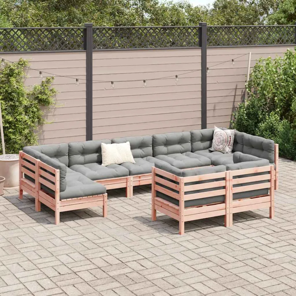 vidaXL 9-delige Loungeset met kussens massief douglas vurenhout bruin, foto 2