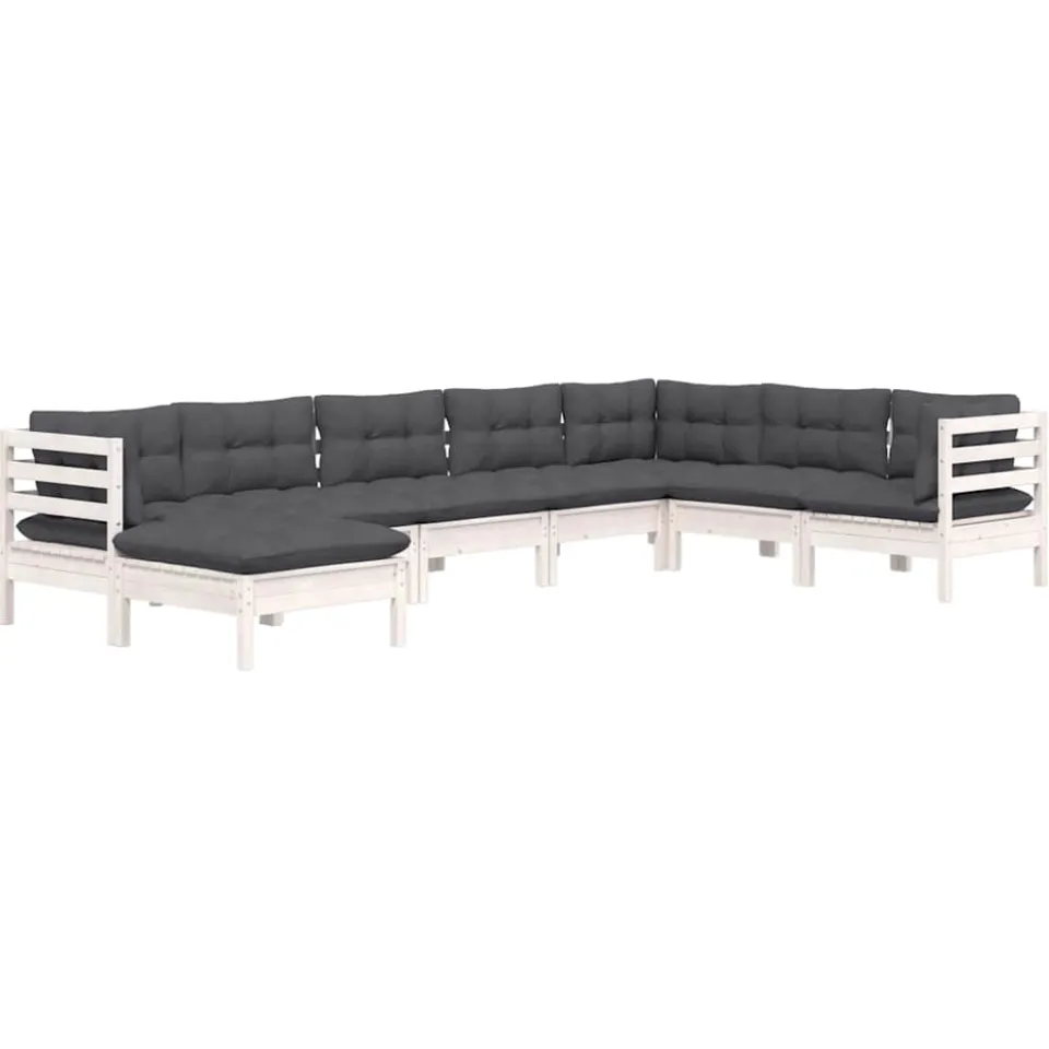 vidaXL 8-delige Loungeset met kussens massief grenenhout wit, foto 3