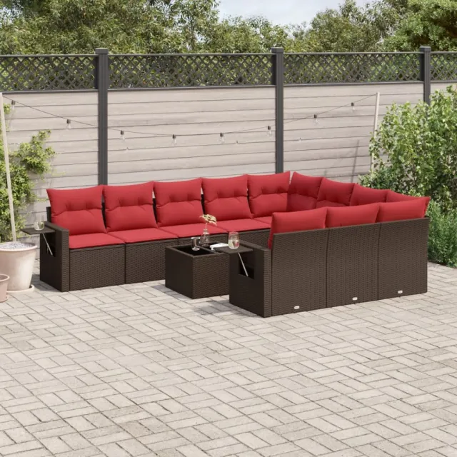 vidaXL 11-delige tuinbankset met kussens, bruin polyrotan, foto 2