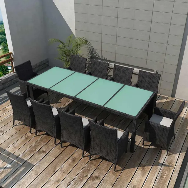 vidaXL 11-delige Tuinset met kussens poly rattan zwart, foto 2