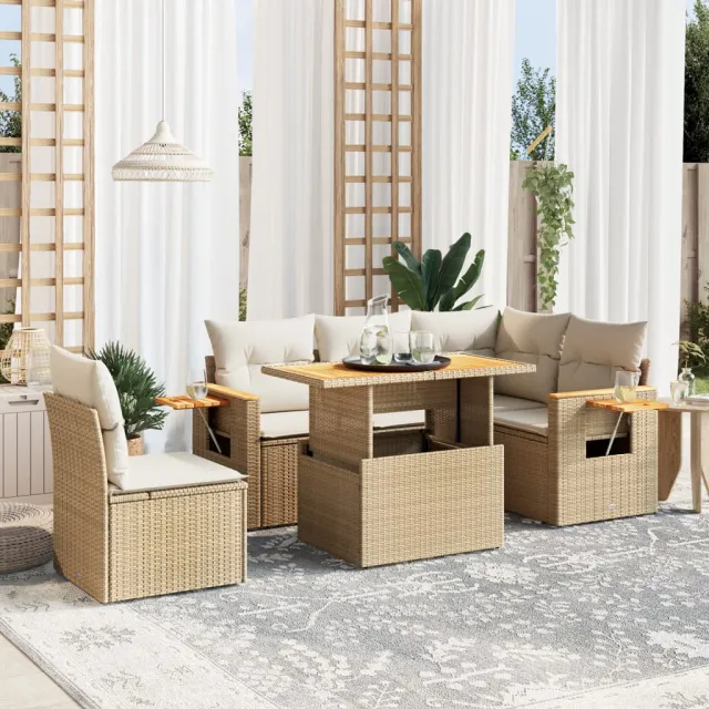 vidaXL 6-delige Loungeset met kussens poly rattan beige, foto 2