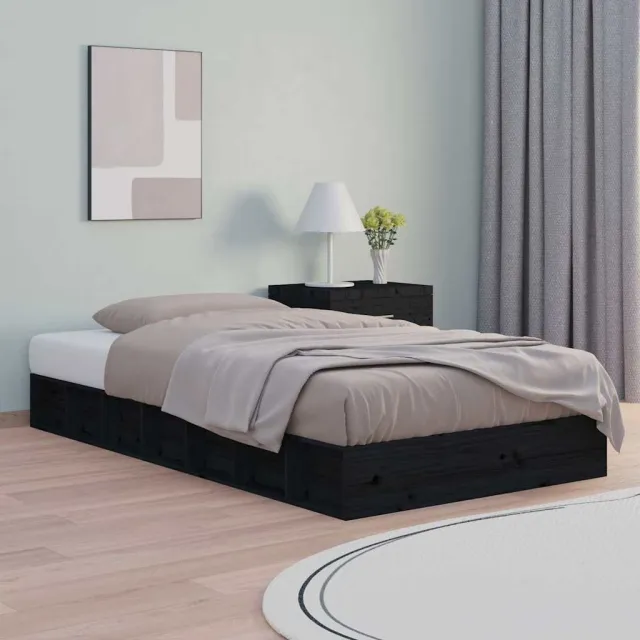 vidaXL Bedframe massief hout zwart 75x190 cm