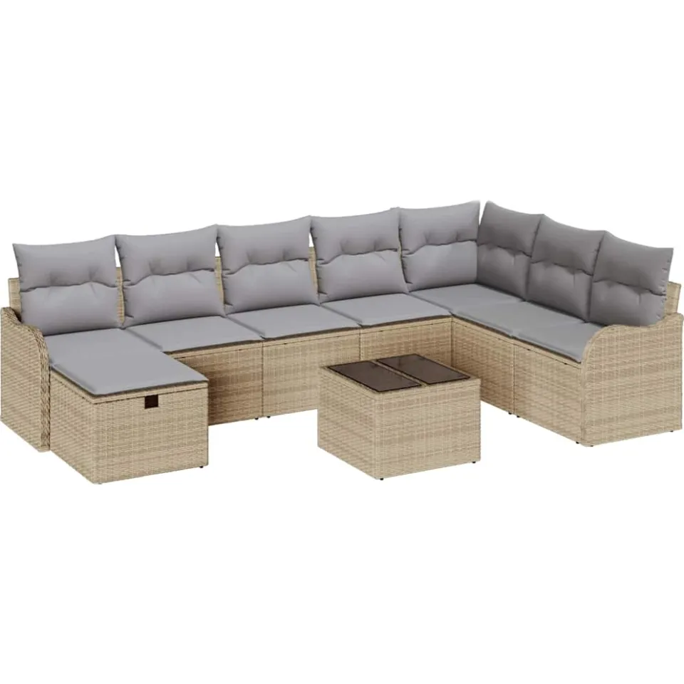vidaXL Tuin Sofa Set 9 st Beige poly rattan
