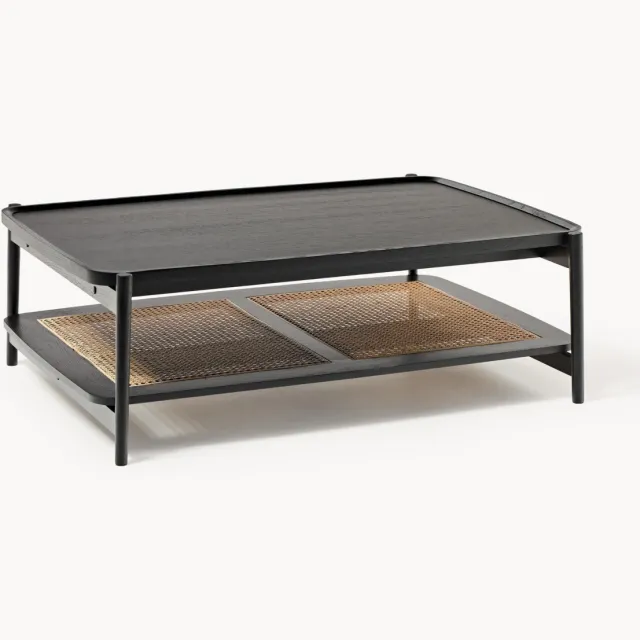 Westwing Collection Houten salontafel Libby, met Weens vlechtwerk Beige, Zwart