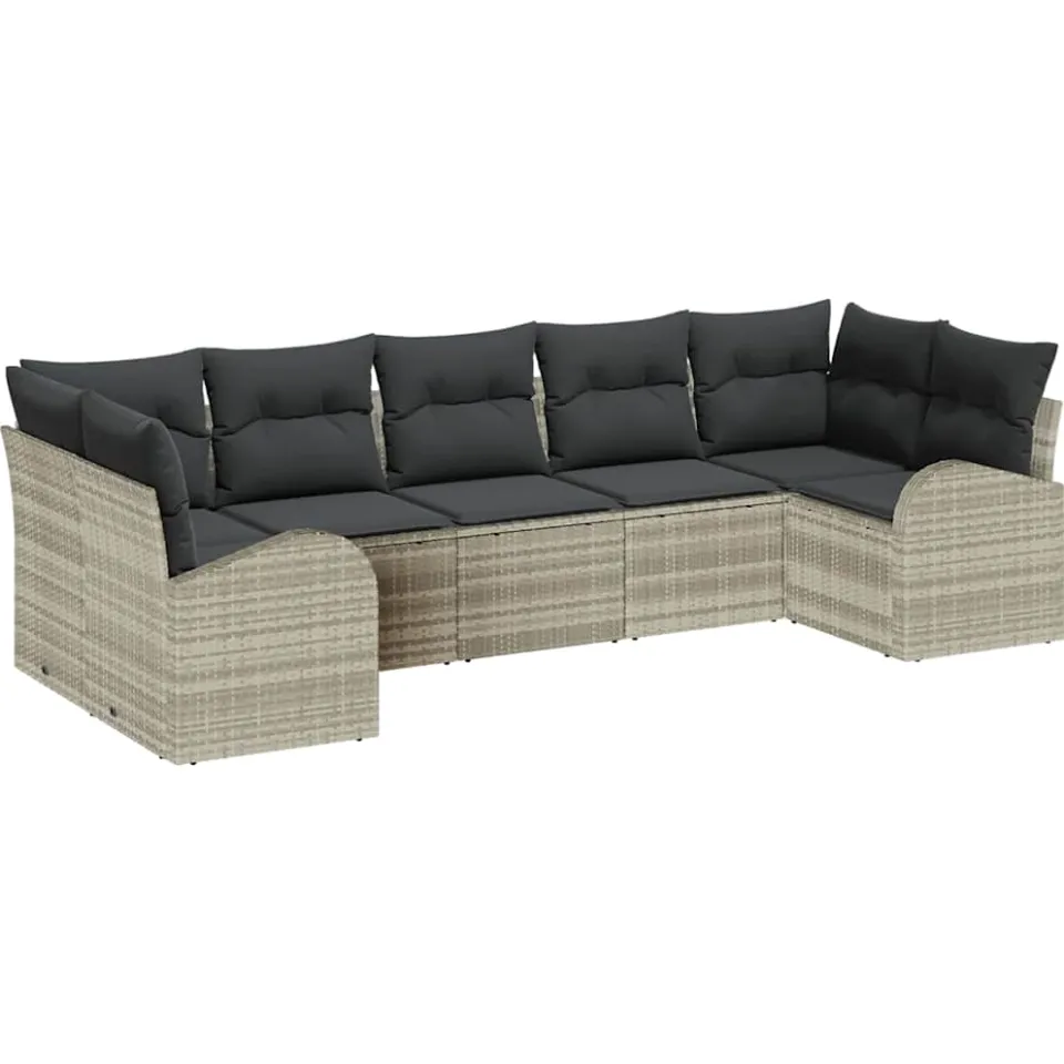 vidaXL Tuin Sofa Set 7 st 7-zits Lichtgrijs poly rattan, foto 4