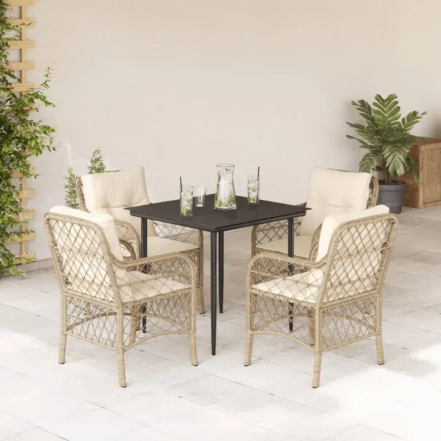 vidaXL 5-delige Tuinset met kussens poly rattan beige, foto 2