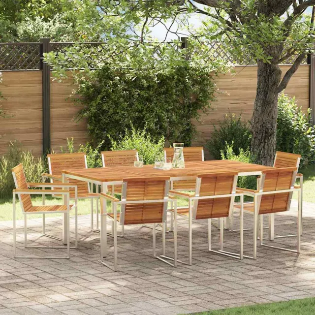 vidaXL Tuin eettafelset 9 st Massief acaciahout en roestvrij staal, foto 2