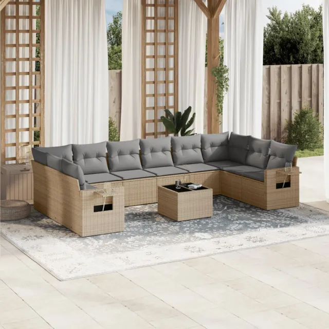 vidaXL 11-delige Tuinset met kussens poly rattan beige, foto 2