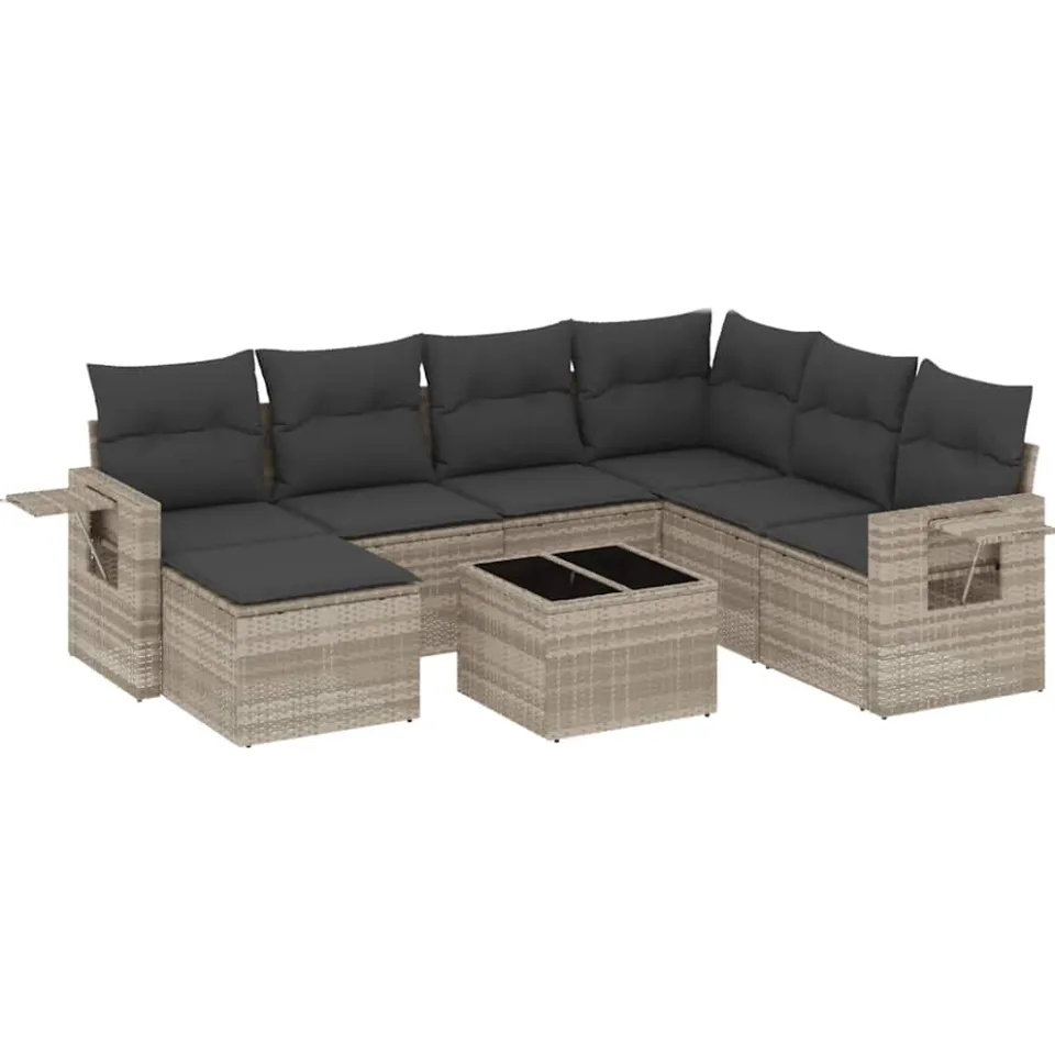 vidaXL 8-delige Loungeset met kussens poly rattan lichtgrijs grijs, foto 3