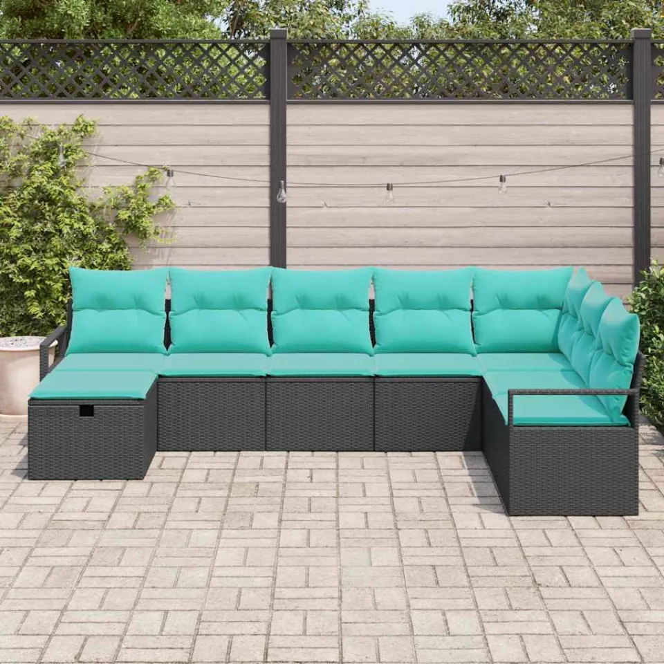 vidaXL Bankstel 8 st Zwart poly rattan, foto 3