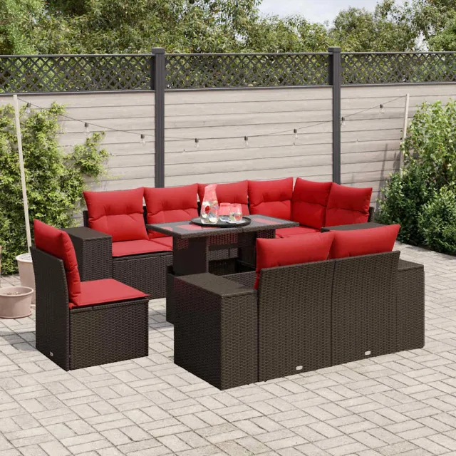 vidaXL 9-delige tuinbankset met kussens, bruin polyrotan, foto 2