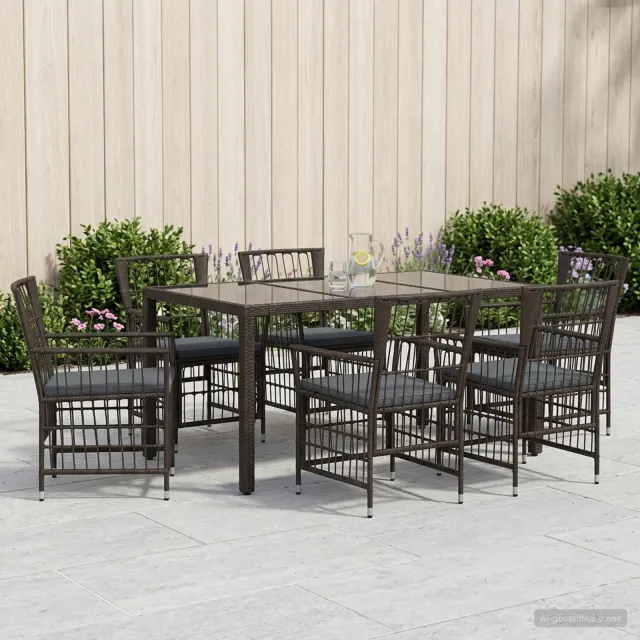 vidaXL Buiten eettafelset 7 st Zwart poly rattan, foto 2