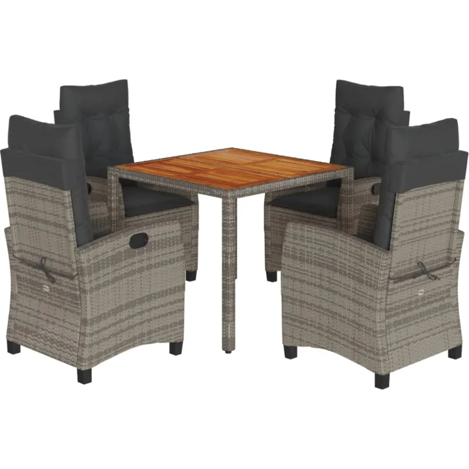 vidaXL 5-delige Tuinset met kussens poly rattan grijs, foto 4