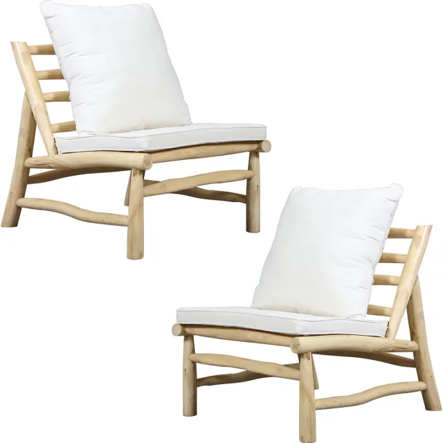 Casa Moro Set van 2 teak fauteuils – handgemaakte loungeset van massief teakhout met kussens, voor tuin, balkon of woonkamer zie afbeeldingen en beschrijving