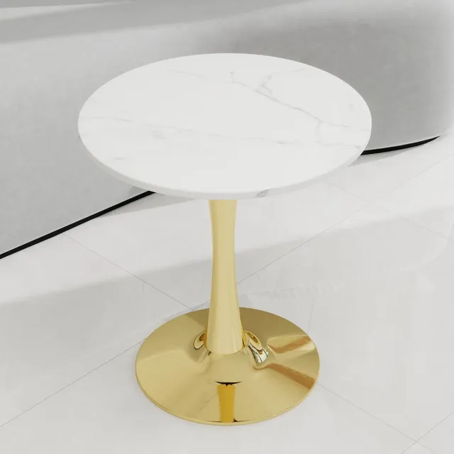 STILVORA Bijzettafel - Rond Marmerlook Tafelblad - Voor Woonkamer Eethoek En Loungehoek - Kunstmarmer - Goud;Wit - 70 Cm