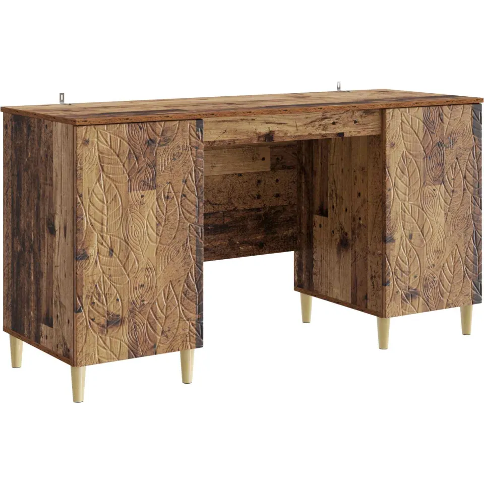 vidaXL Bureau Oud hout 142,5 x 50 x 75 cm Bewerkt hout bruin, foto 3