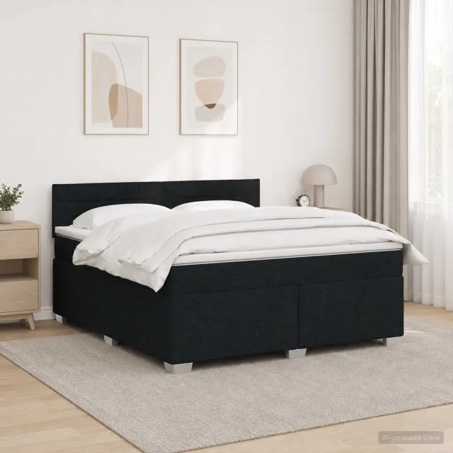 vidaXL Boxspring Bed met Matras en LED Zwart 140 x 200 cm Stof