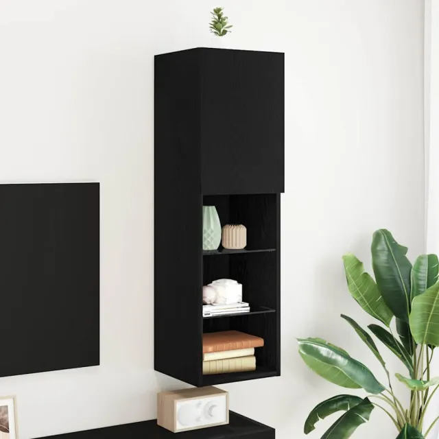 vidaXL Tv-meubelset 30,5 x 30 x 102 cm Zwart Eiken Bewerkt hout, foto 2