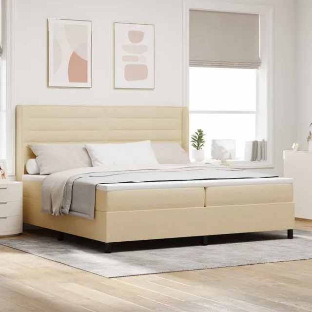 vidaXL LED Box Spring Bed met matras Crème 200 x 200 cm Stof