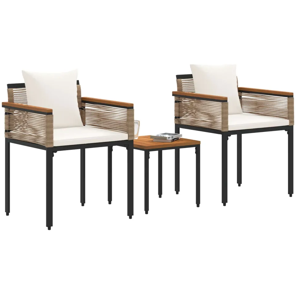 vidaXL Buitenmeubelset met kussen Beige en Crème Wit poly rattan