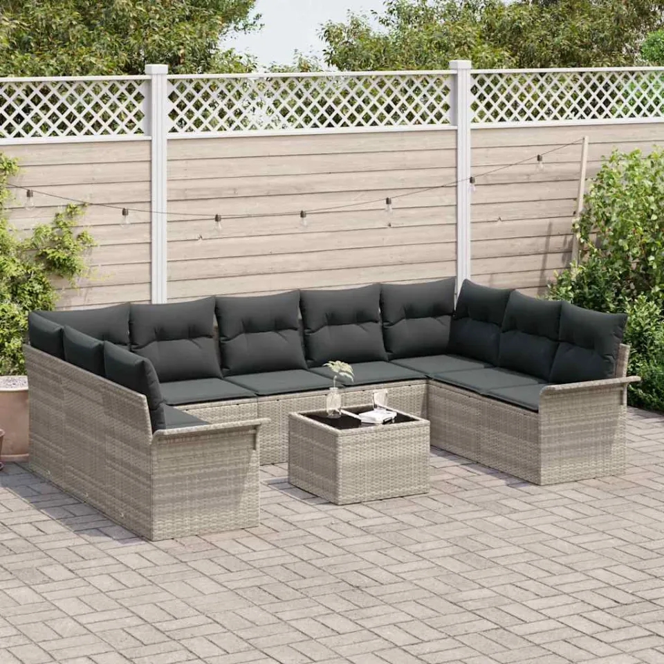 vidaXL Tuin Sofa Set 10 st Grijs poly rattan, foto 3