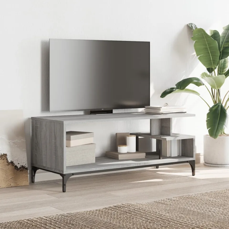 vidaXL Tv-meubel 102x40x41 cm hout en gepoedercoat staal grijs sonoma, foto 3