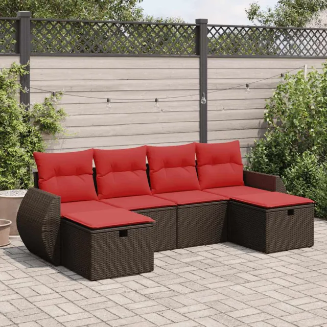 vidaXL 6-delige Loungeset met kussens poly rattan bruin, foto 2