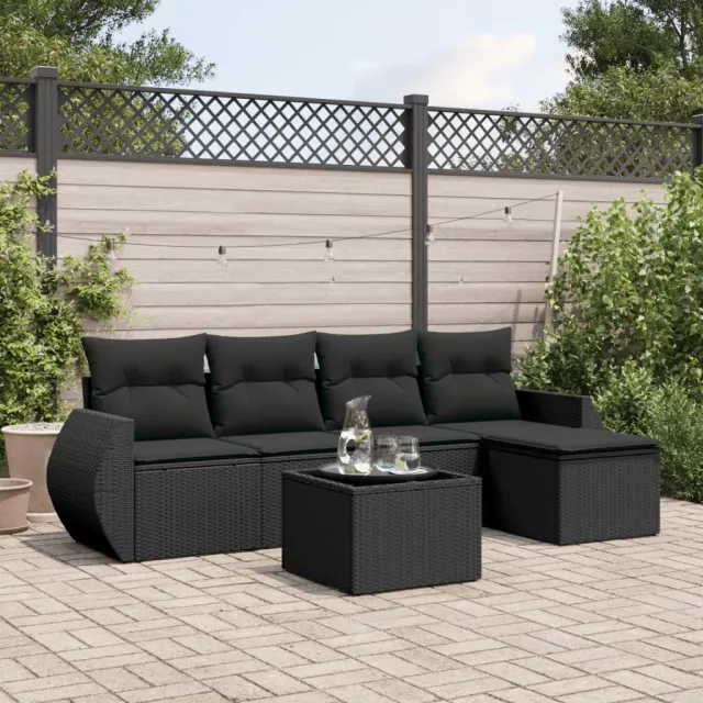 vidaXL 6-delige Loungeset met kussens poly rattan zwart, foto 2