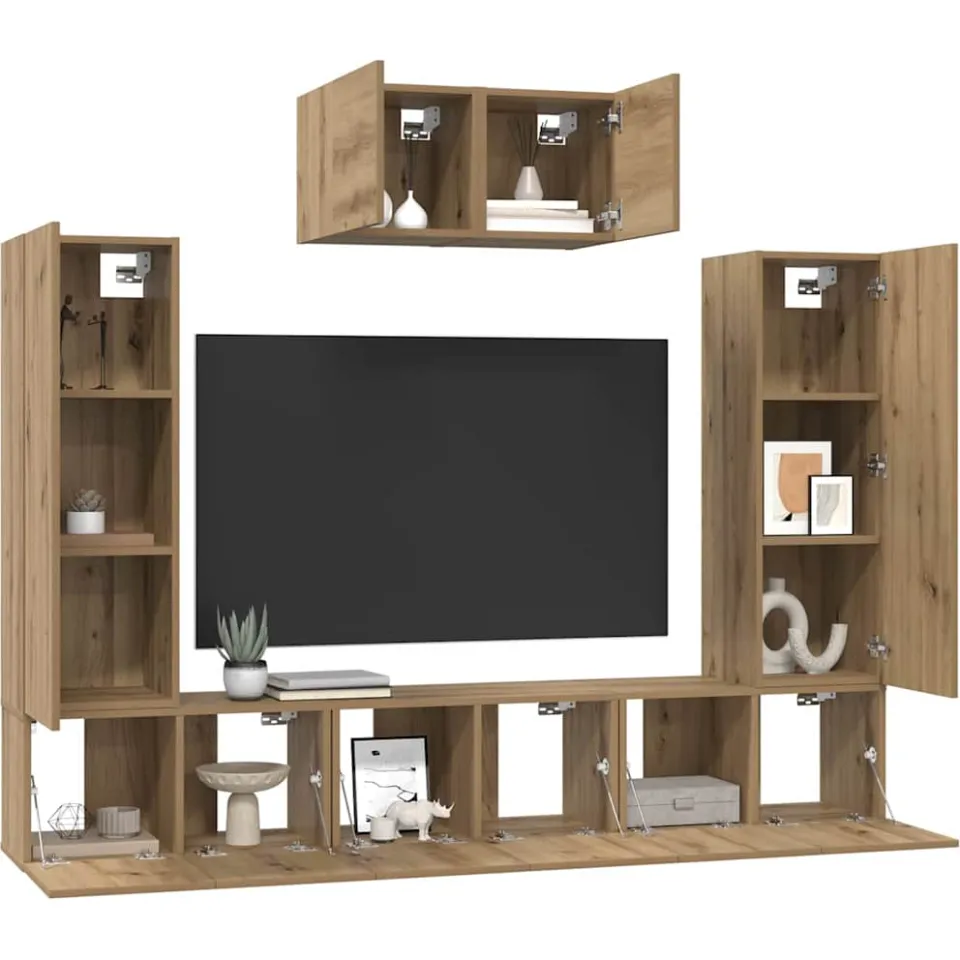 vidaXL Tv-meubelset 7 st Artisan Eiken Bewerkt hout, foto 2