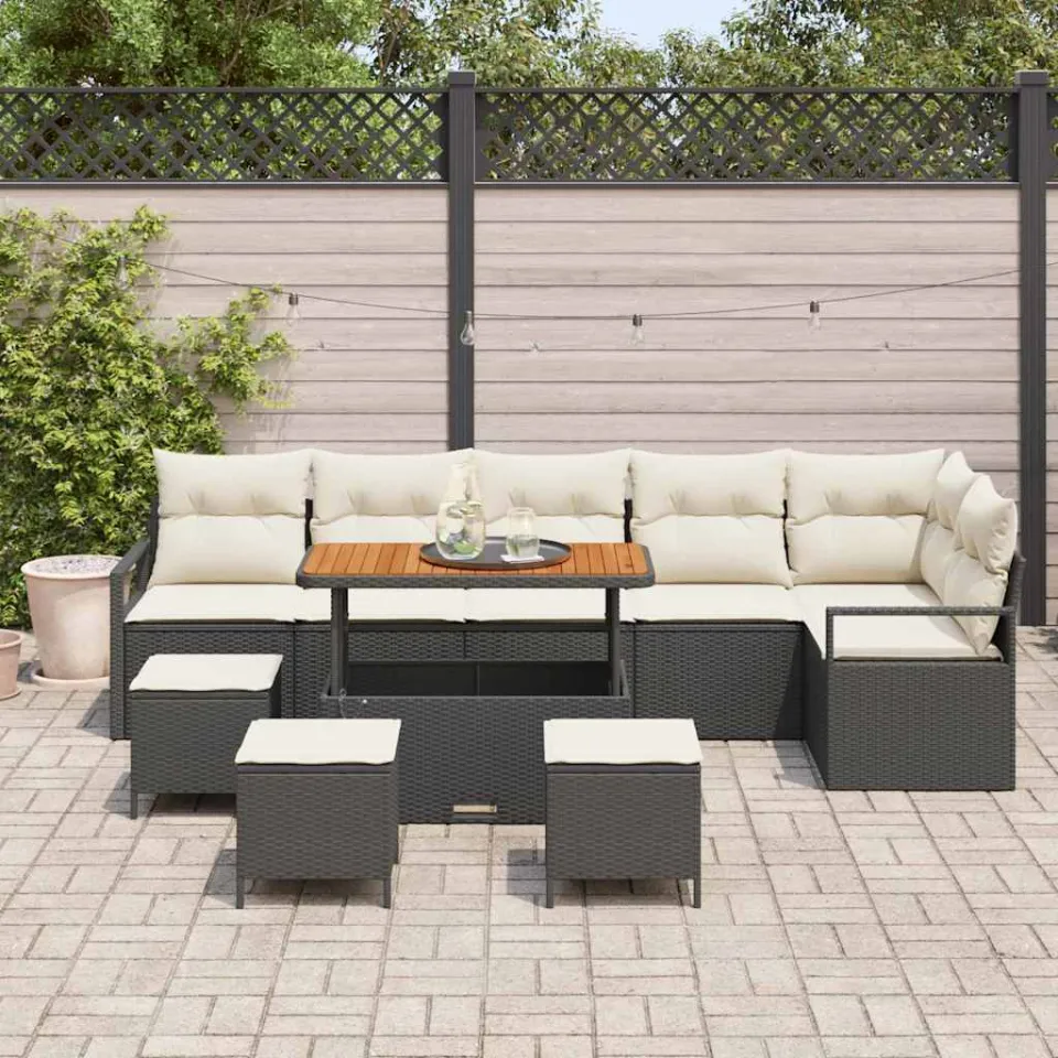 vidaXL Tuin Sofa Set 10 st Zwart Poly riet, foto 3