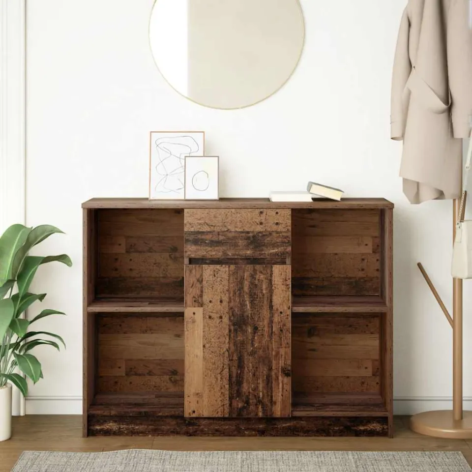 vidaXL Dressoir met lade 101x35x76 cm spaanplaat oud hout bruin, foto 3