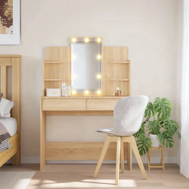 GranMaison Kaptafel met spiegel en verlichting - Make up tafel - Make up - Toilettafel - Met lades - Eiken Sonoma Eiken