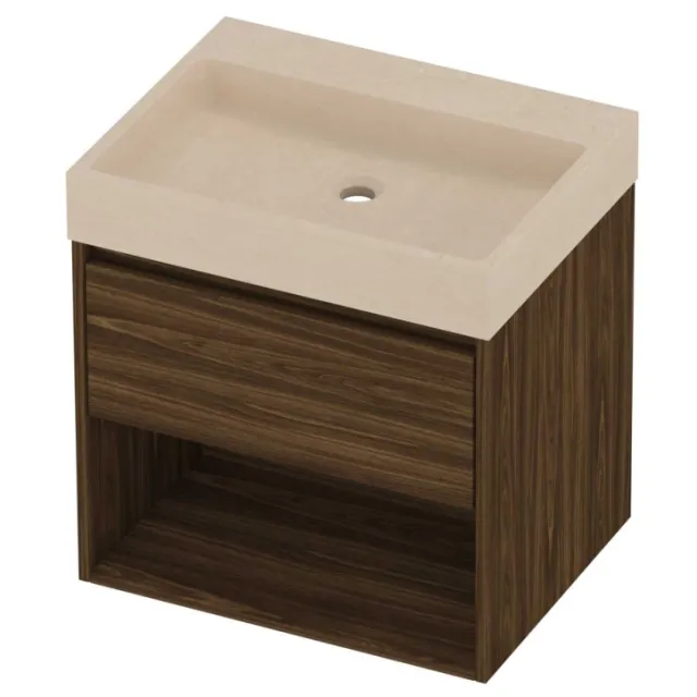 Proline Evoli Badmeubelset Hardsteen Loft Schap 60x46x62 cm Sand Stone Cabana Oak Eiken