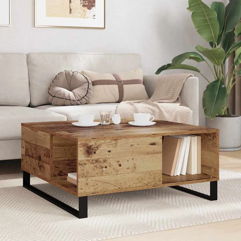 vidaXL Salontafel Oud Hout 80 x 80 x 36,5 cm Bewerkt hout bruin, foto 4