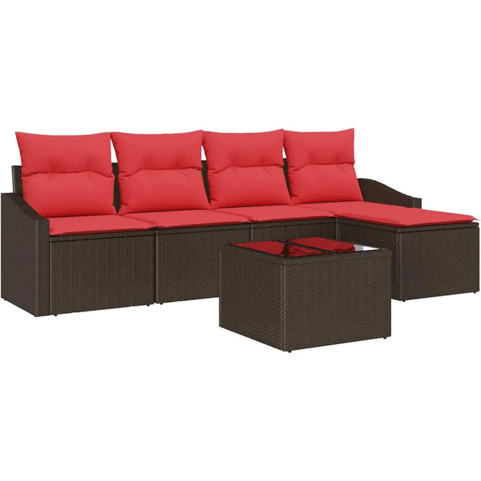 vidaXL Bankstel 6 st Bruin poly rattan