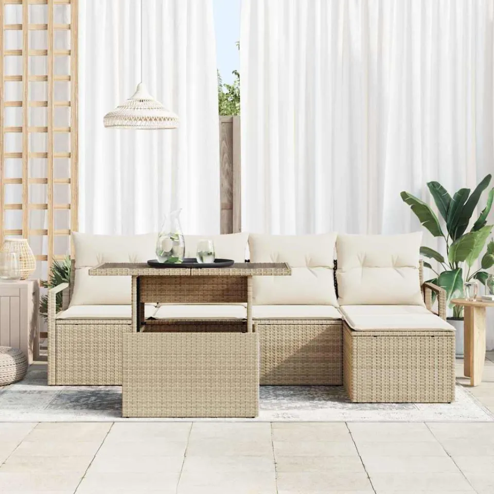 vidaXL Tuin Sofa Set 6 st Beige Poly riet, foto 3