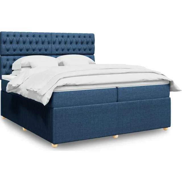 vidaXL Boxspring met matras stof blauw 200x200 cm
