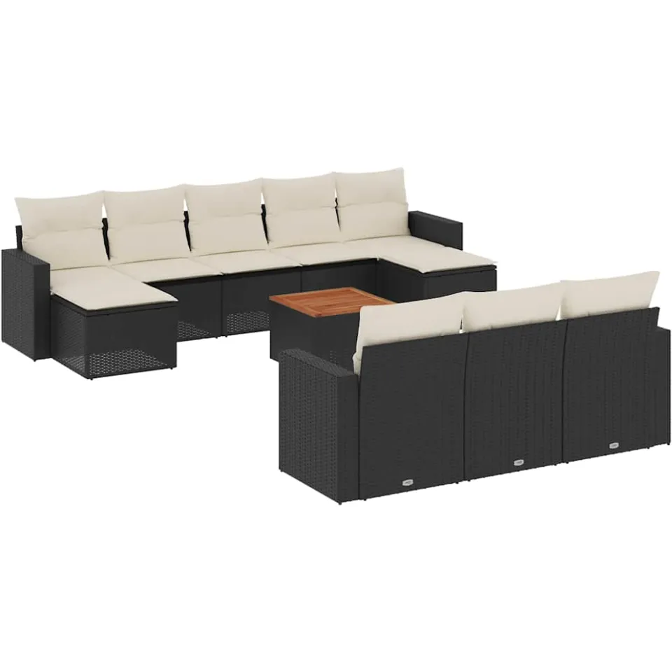 vidaXL 11-delige Loungeset met kussens poly rattan zwart, foto 3