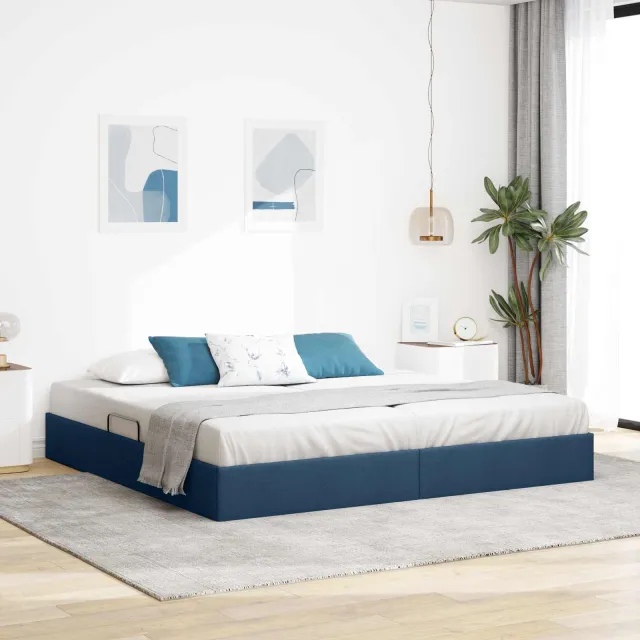 vidaXL Ottoman Bedframe met opslag Blauw 200 x 200 cm Stof