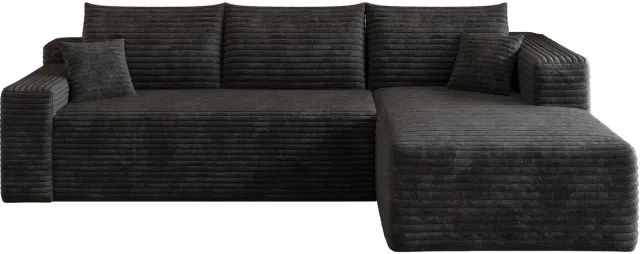 MODFU Hoekbank – 241x151x58 cm – montagevrij met rechterhoek – zachte ribstof – minimalistisch design – Zwart