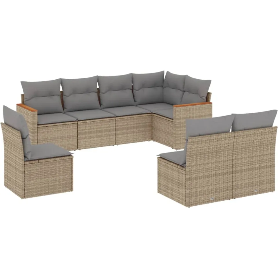 vidaXL 8-delige Loungeset met kussens poly rattan gemengd beige, foto 3