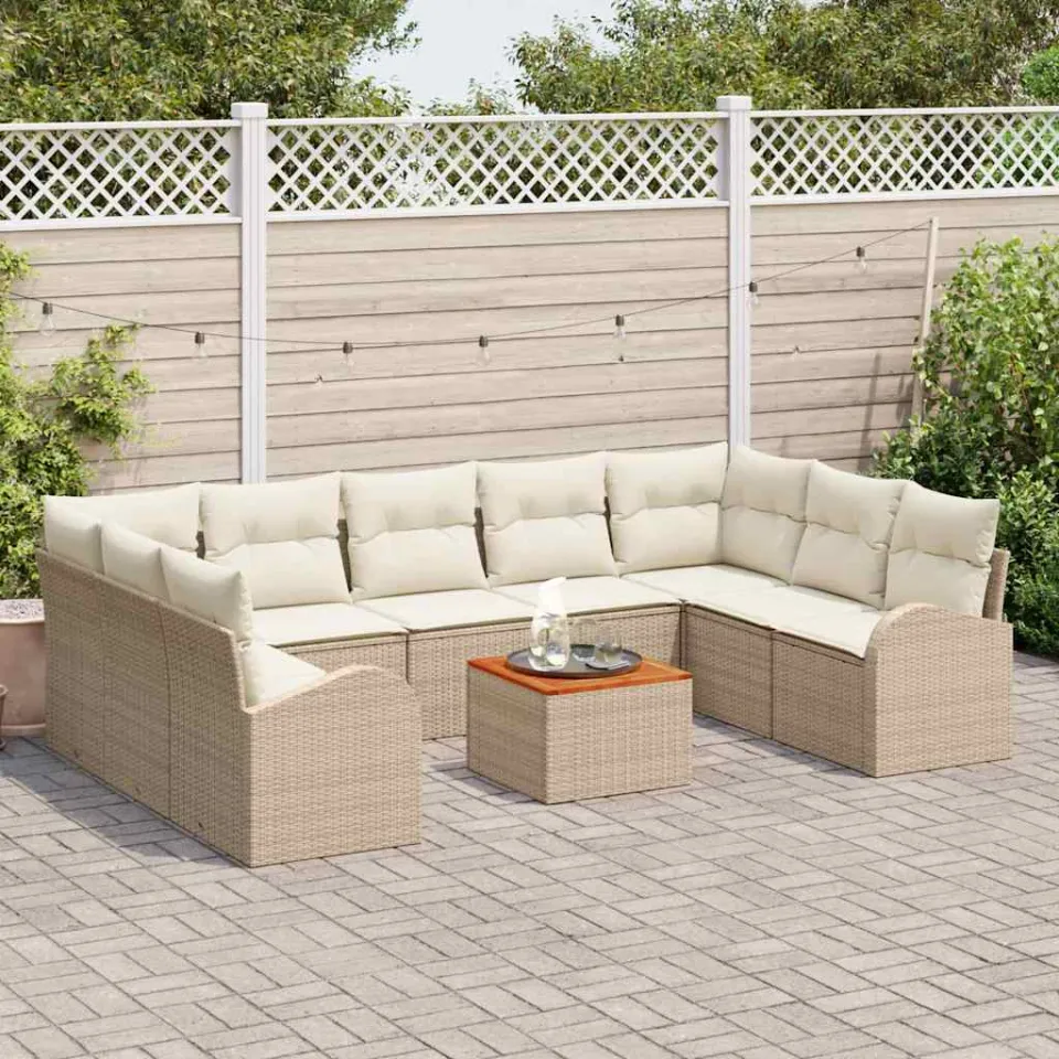 vidaXL Tuinbankenset 10 st Beige poly rattan, foto 2