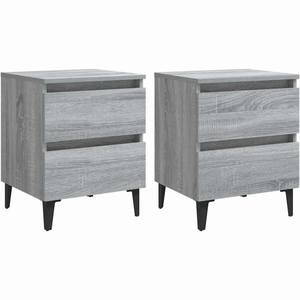 vidaXL Nachtkastjes 2 st met metalen poten 40x35x50 cm grijs sonoma