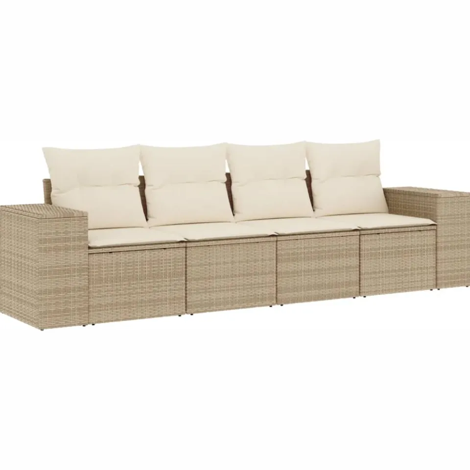 vidaXL 4-delige Loungeset met kussens poly rattan beige, foto 3